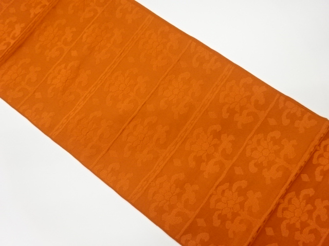 リサイクル　横段に草花模様織出し袋帯